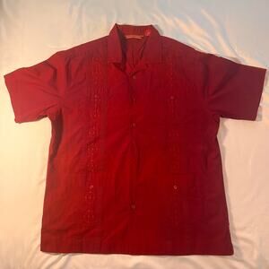 Havanera Co Red Guayabera Style Shirt - Size Large 4 pocket